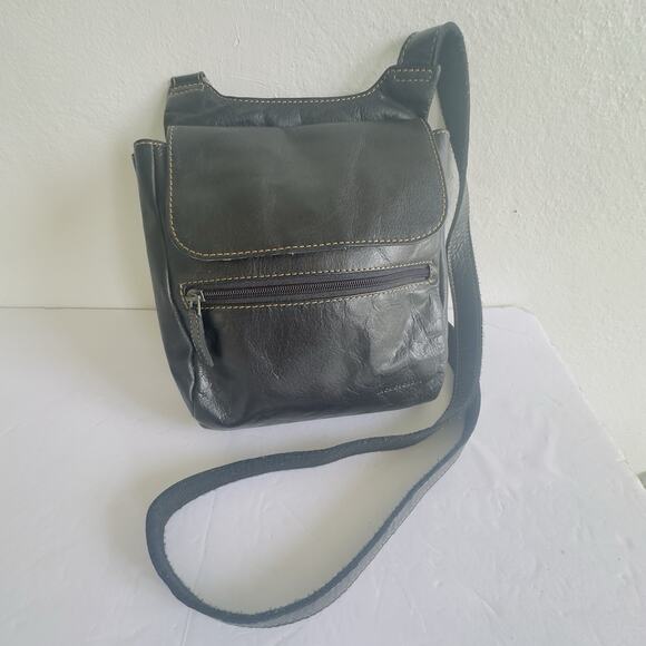 Jack Georges Genuine Leather Crossbody Bag Black Front Flap Adjustable Strap - Picture 4 of 16